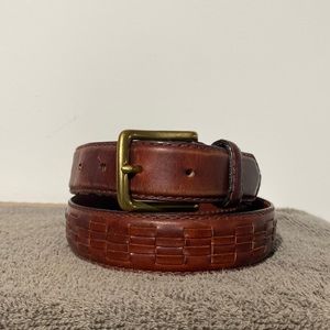 Genuine leather woven belt basket weave brown workwear preppy normcore